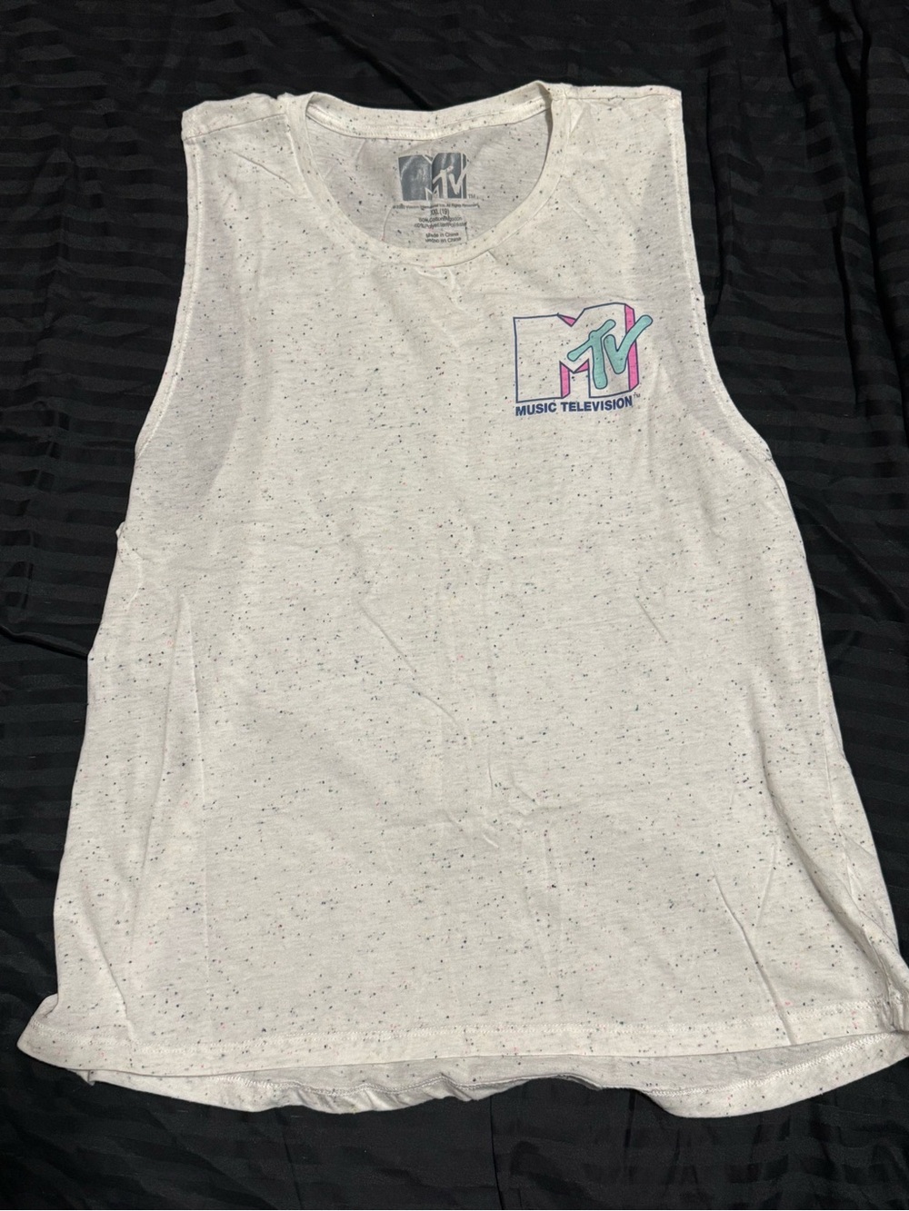 MTV White Tank Top with Teal & Pink Logo